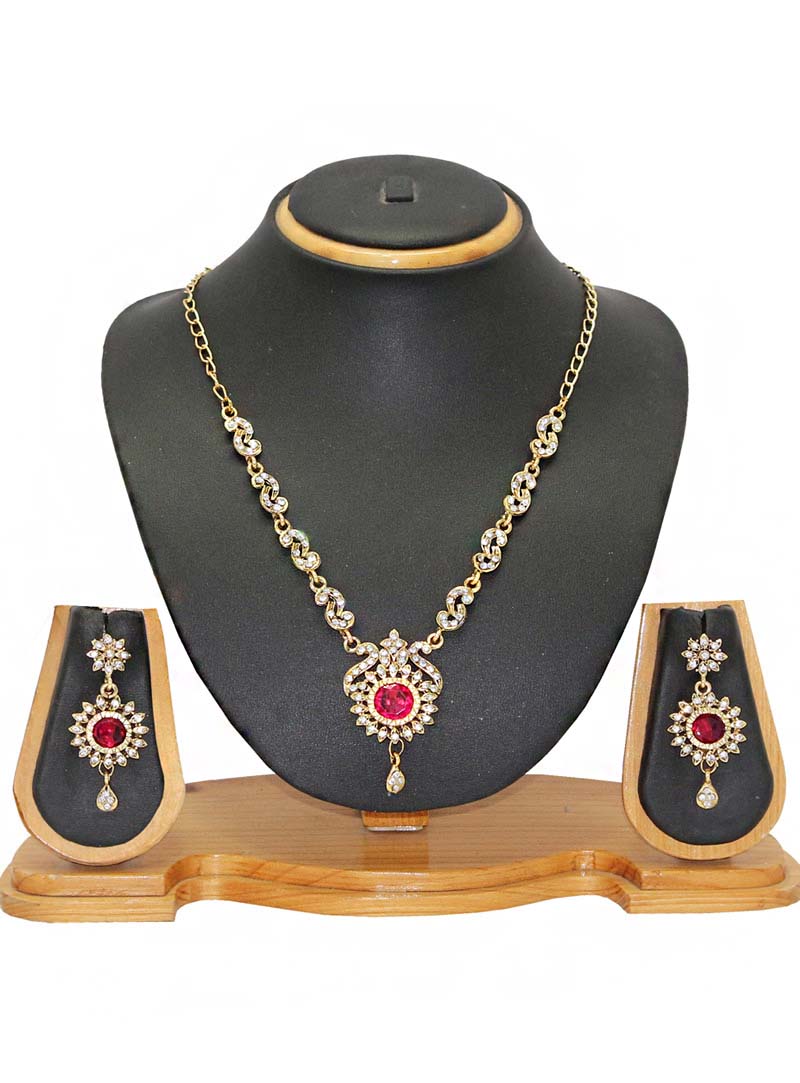 Pink Zinc Austrian Diamonds Necklace With Earrings 66089