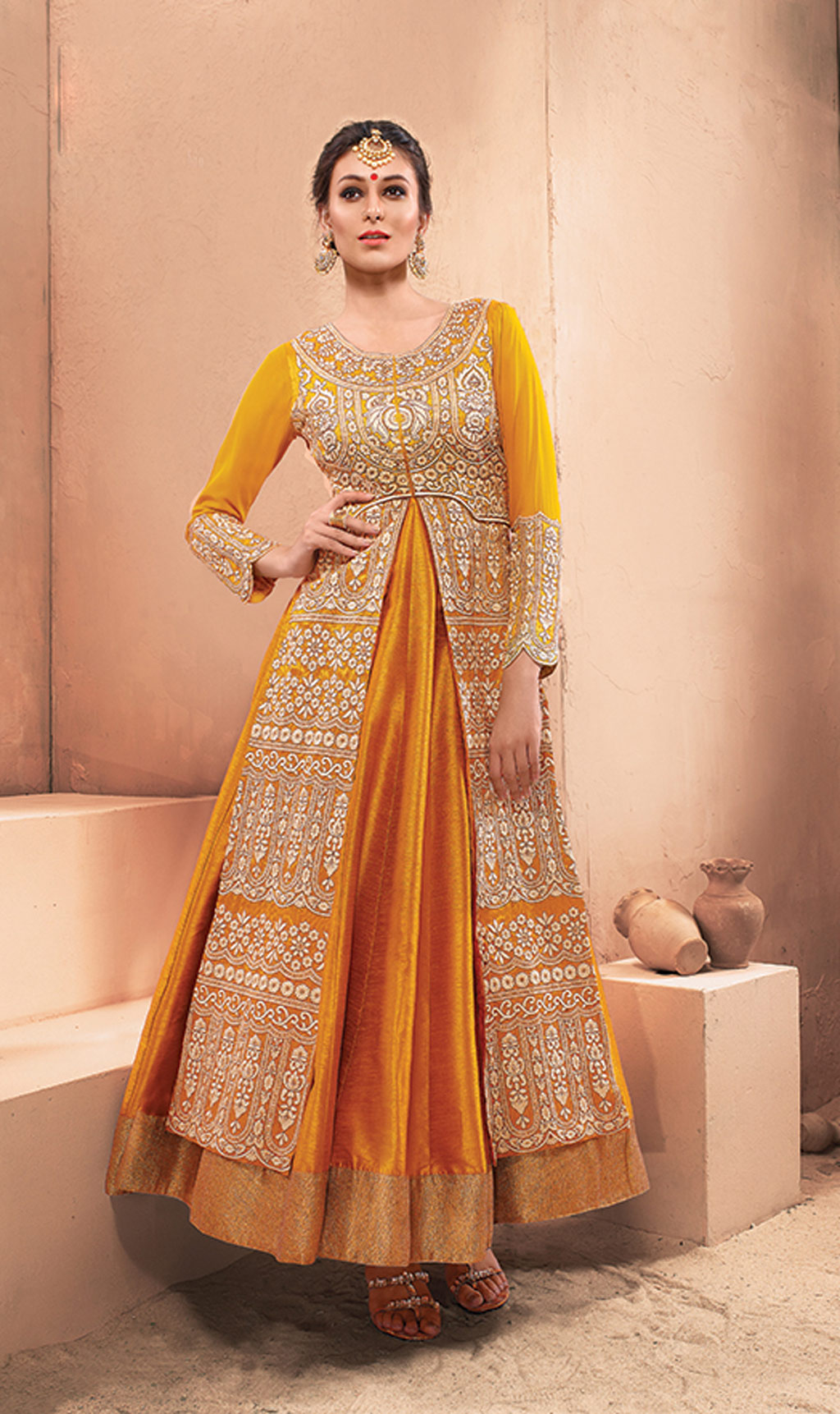 Yellow Dhupian Ankle Length Gown 58941