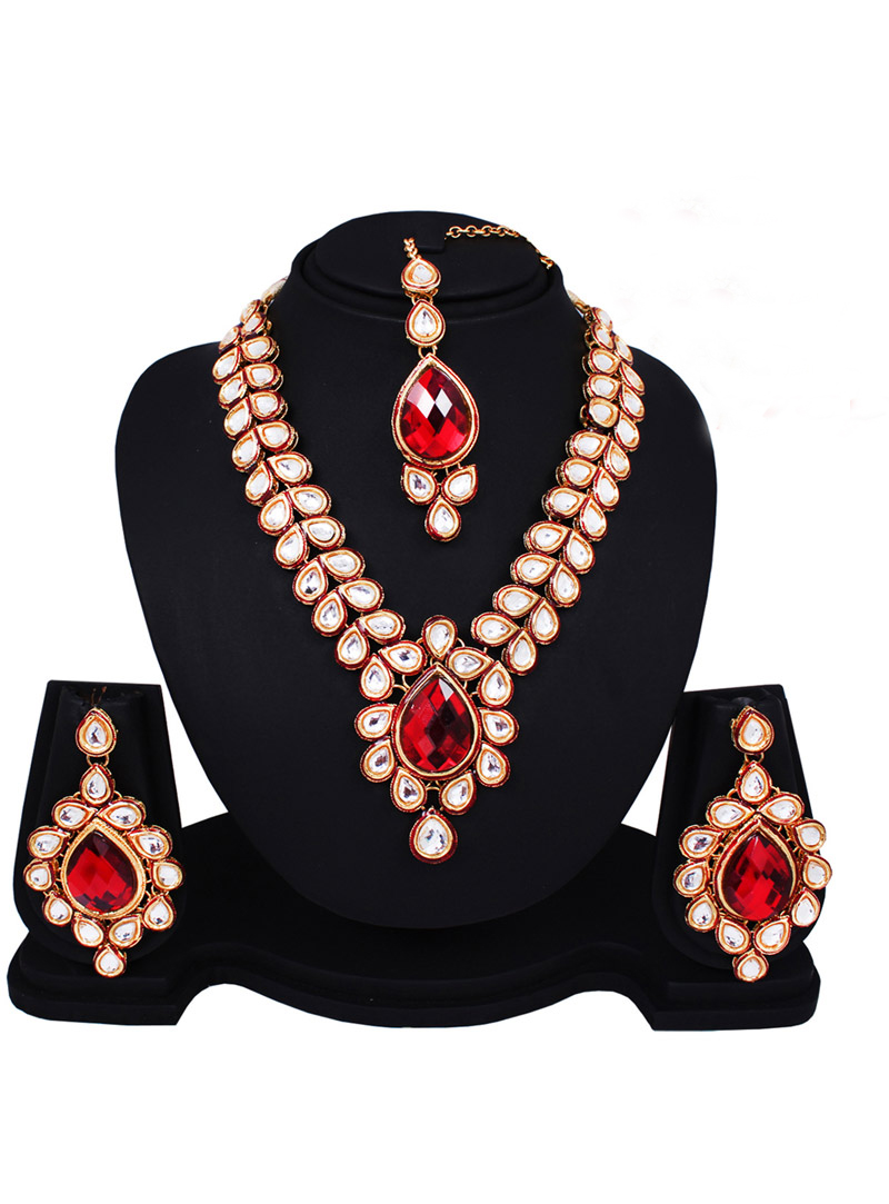 Red Alloy Kundan Light Set 89163