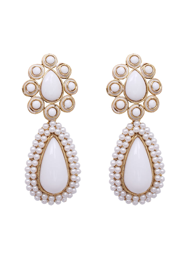 White Alloy Pearl Earrings 89233