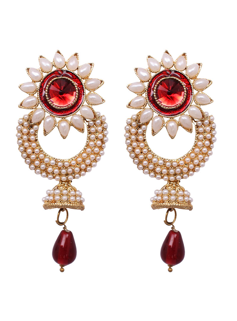 Red Alloy Pearl Earrings 89235