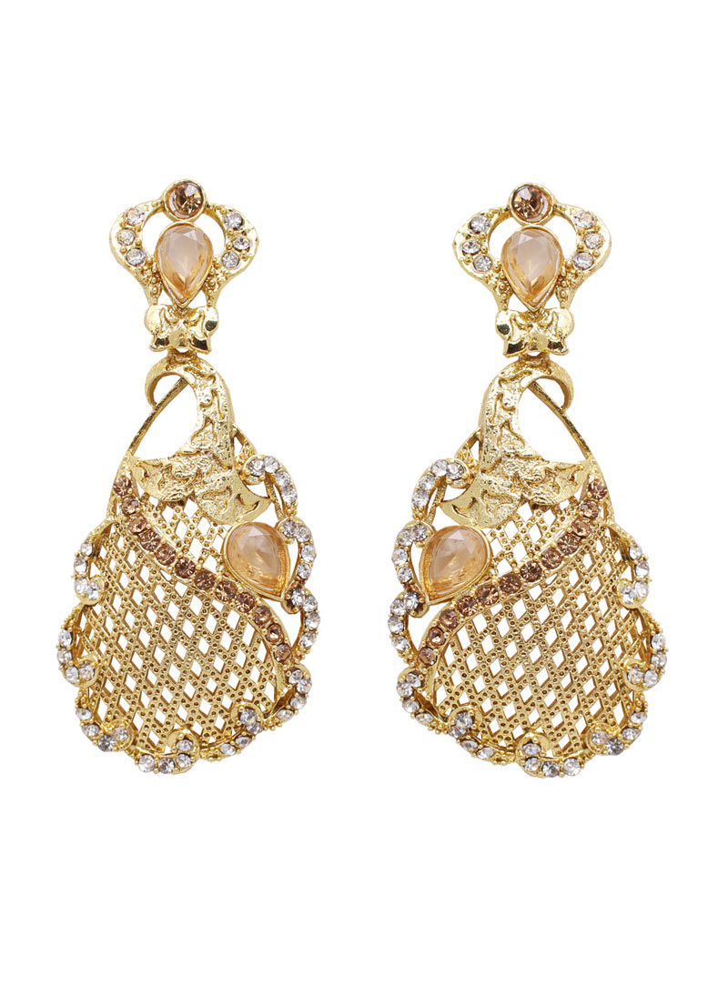 Golden Alloy Austrian Diamonds Earrings 89246