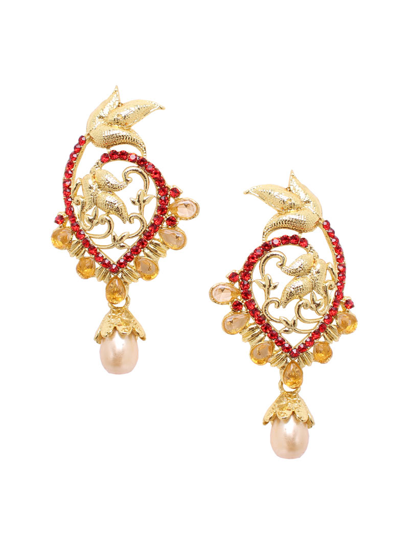 Golden Alloy Austrian Diamonds Earrings 89256