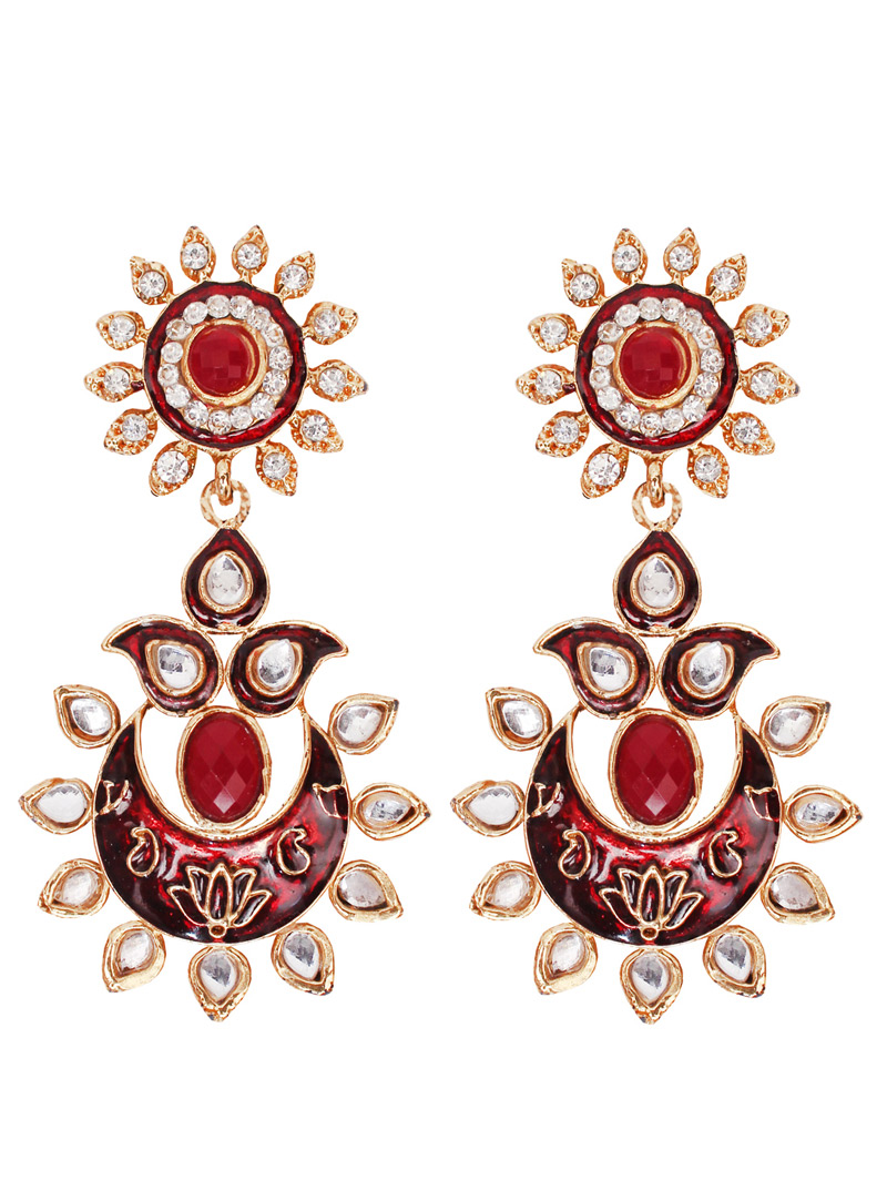 Red Alloy Austrian Diamond Earrings 128413