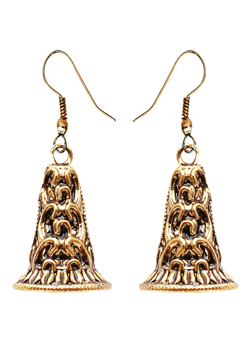 Golden Alloy Oxidised Antique Earrings 128463