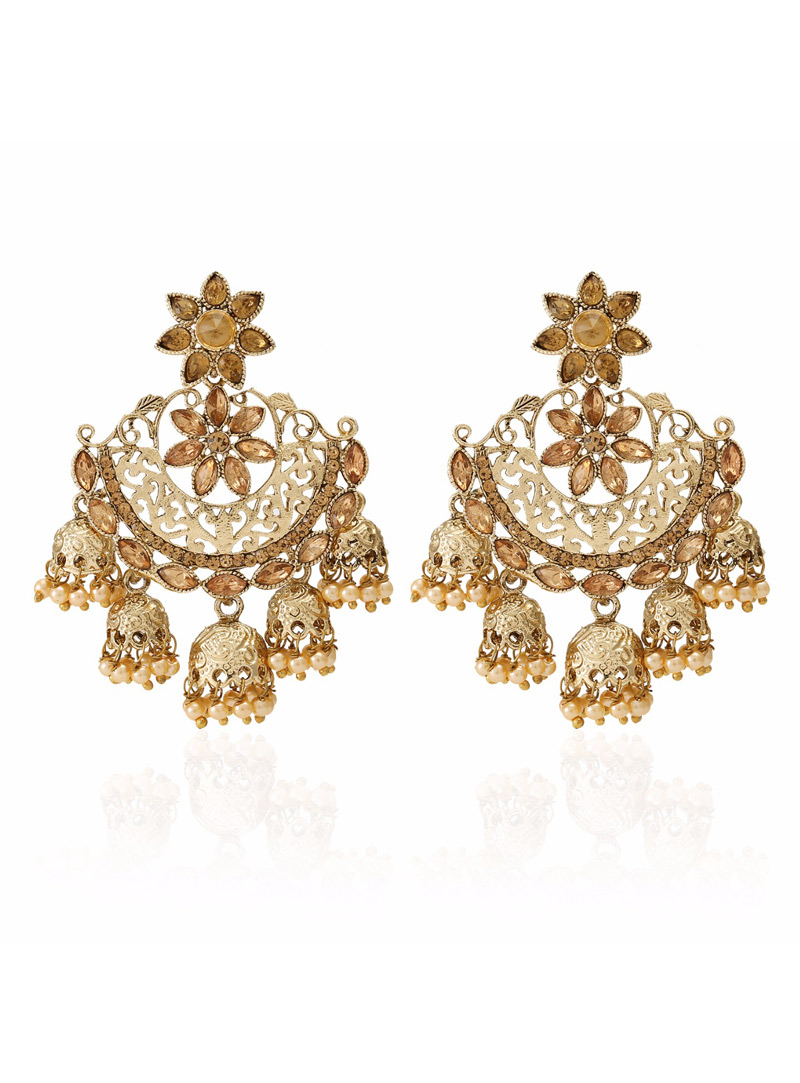 Golden Alloy Austrian Diamond Earrings 128464