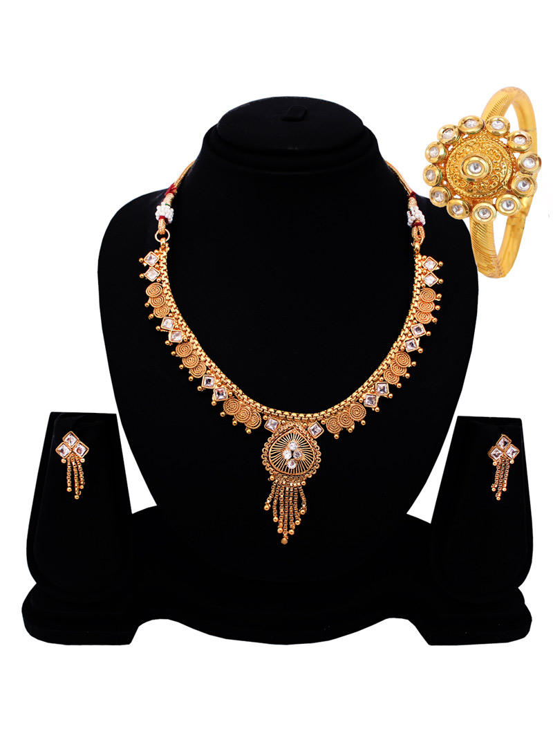Golden Copper American Diamond Set With Earrings 128526
