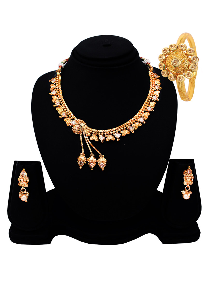Golden Copper American Diamond Set With Earrings 128533