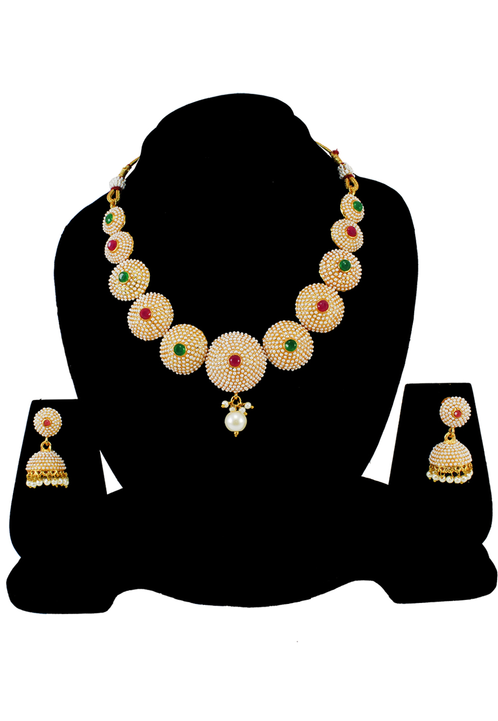 Green Alloy Pearl Beads Necklace Set Earrings 177821