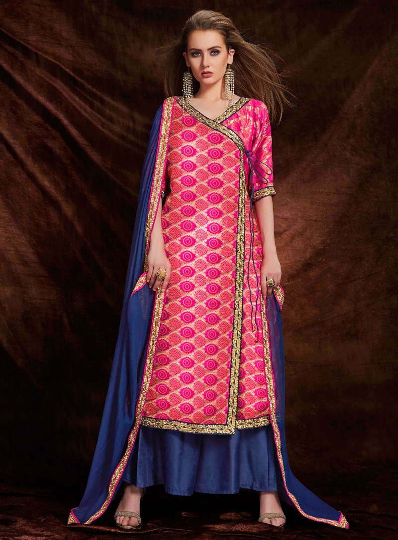 Pink Banarasi Silk Palazzo Style Salwar Suit 106103