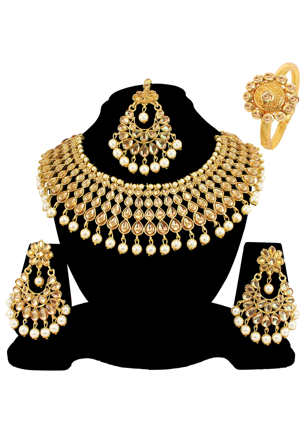 Brown Alloy Austrian Diamond Necklace Set Earrings and Maang Tikka 177886