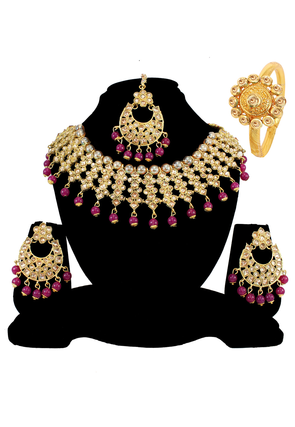 Brown Alloy Austrian Diamond Necklace Set Earrings and Maang Tikka 177887