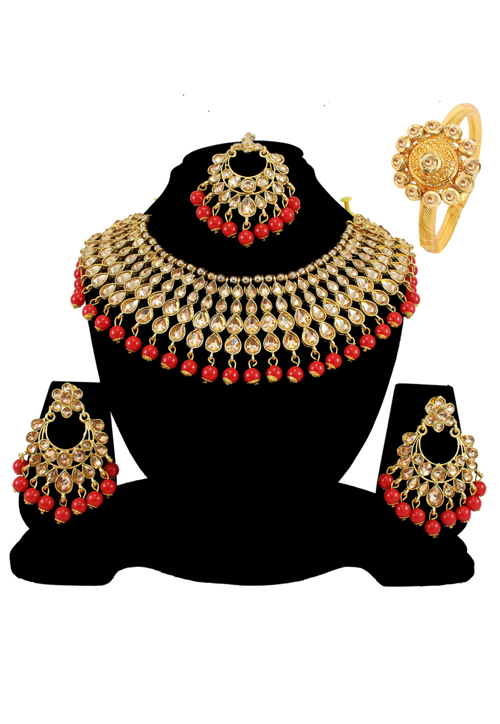 Brown Alloy Austrian Diamond Necklace Set Earrings and Maang Tikka 177888