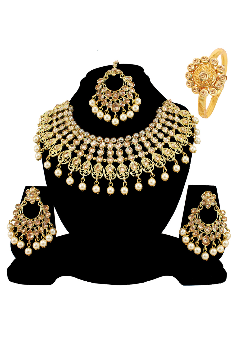 Brown Alloy Austrian Diamond Necklace Set Earrings and Maang Tikka 177889