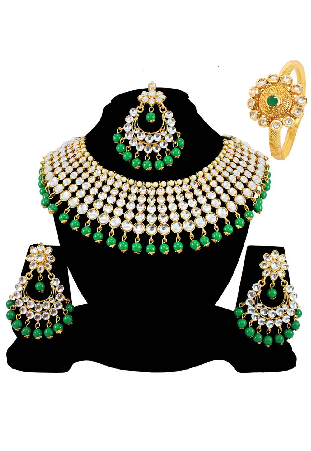 White Alloy Necklace Set Earrings and Maang Tikka 177890