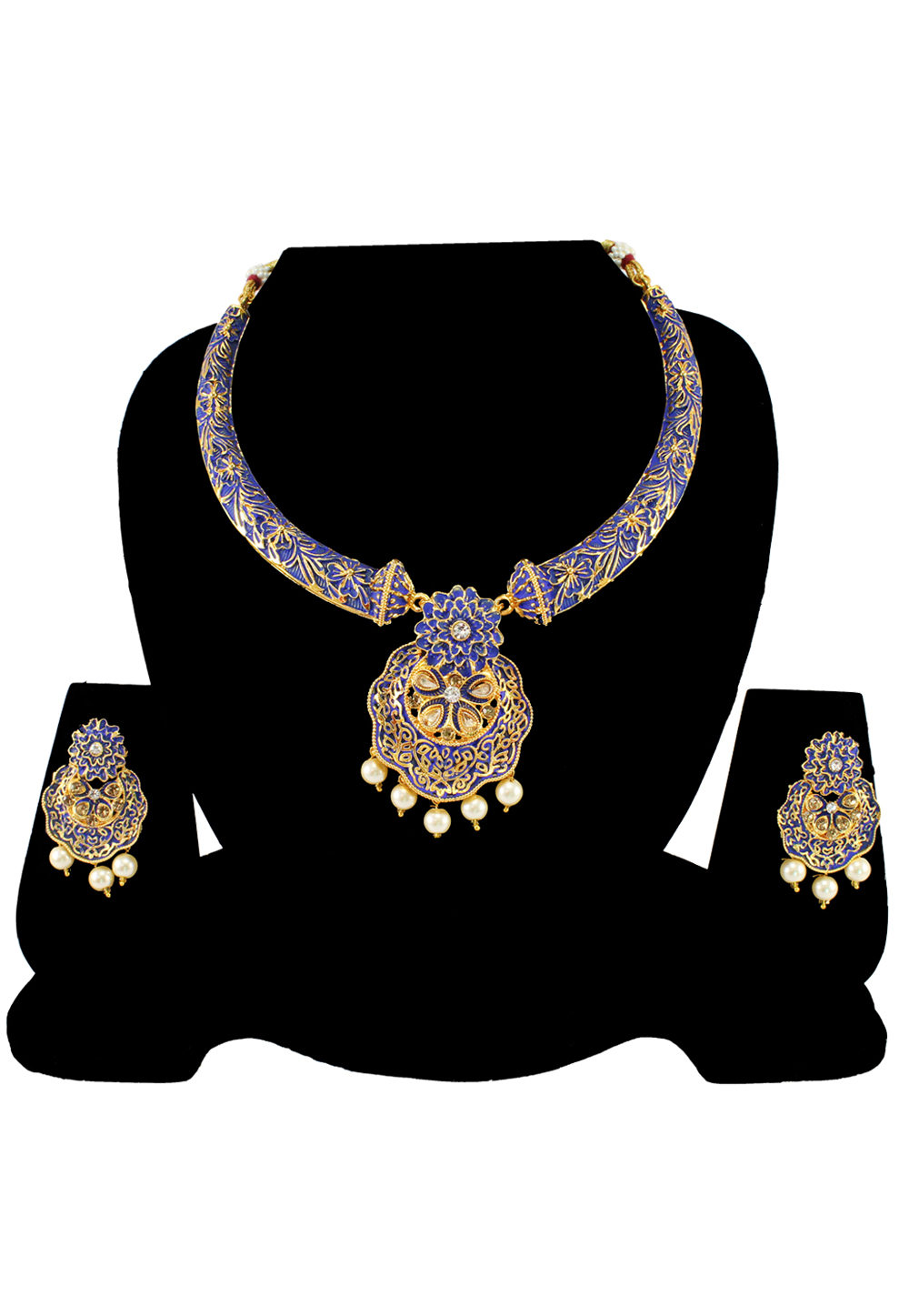 Blue Alloy Austrian Diamond Necklace Set With Earrings 197145