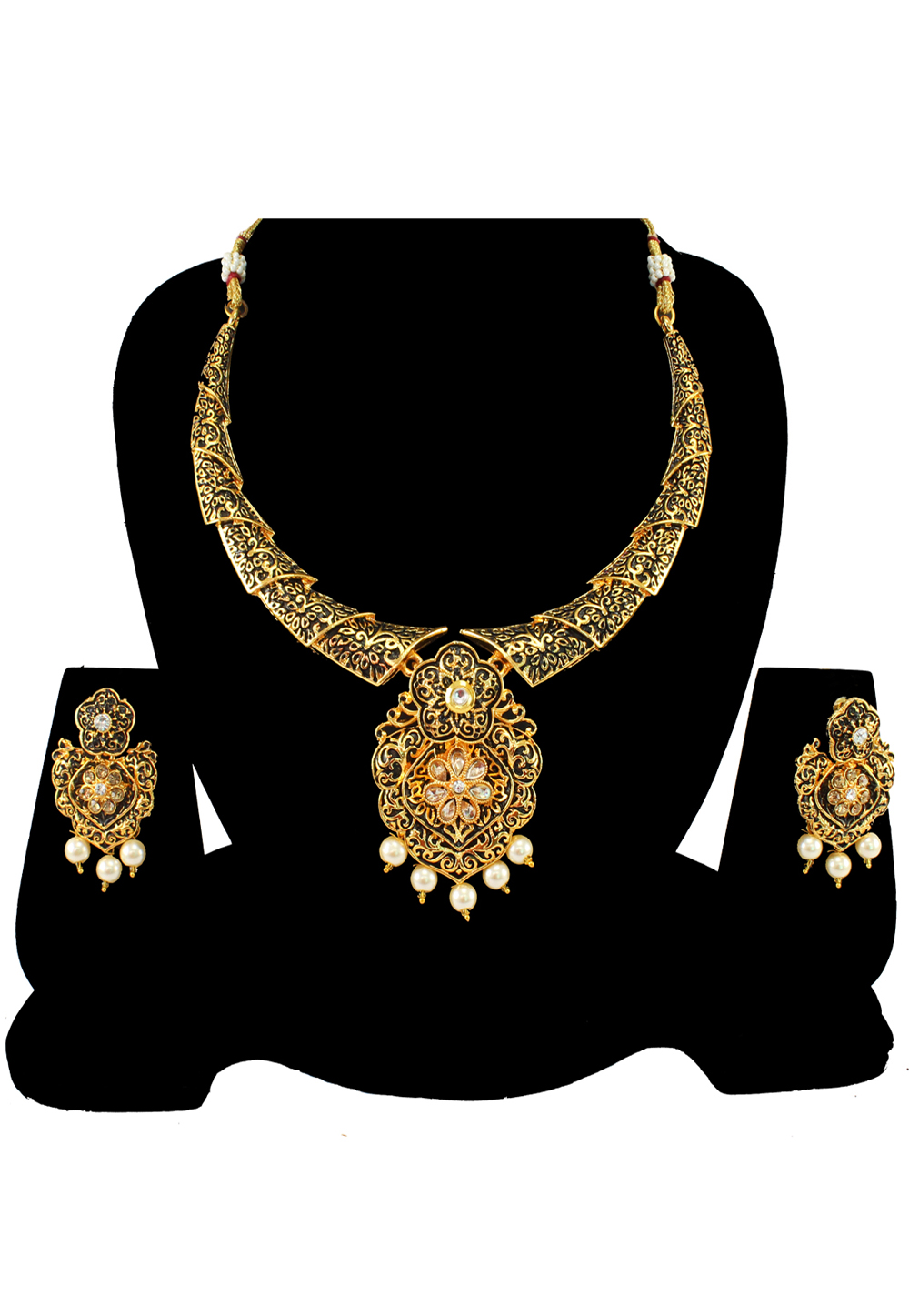 Black Alloy Austrian Diamond Necklace Set With Earrings 197150