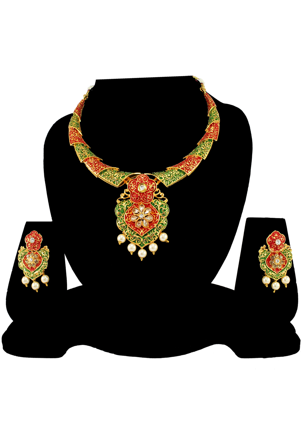 Green Alloy Austrian Diamond Necklace Set With Earrings 197156