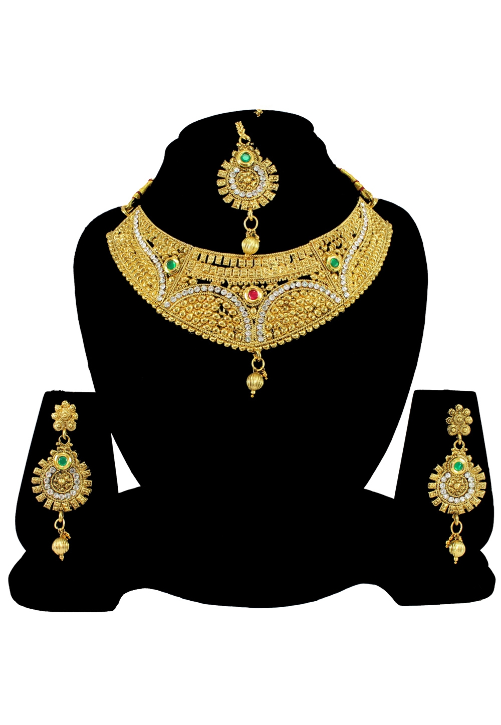 White Alloy Austrian Diamond Necklace Set With Earrings and Maang Tikka 197171