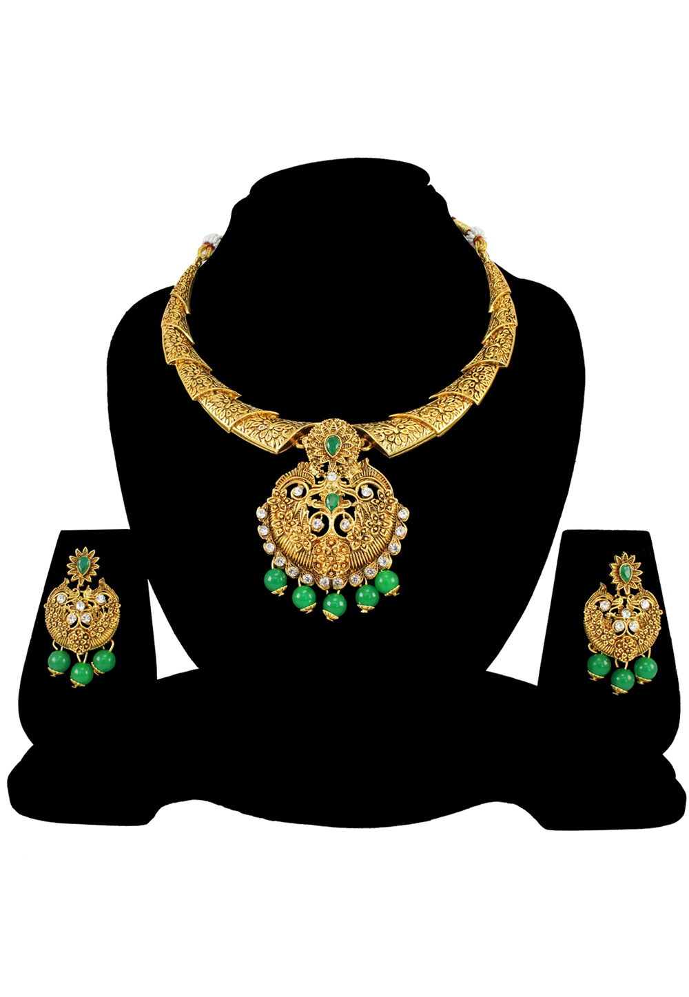 Green Alloy Austrian Diamond Necklace Set With Earrings 197187