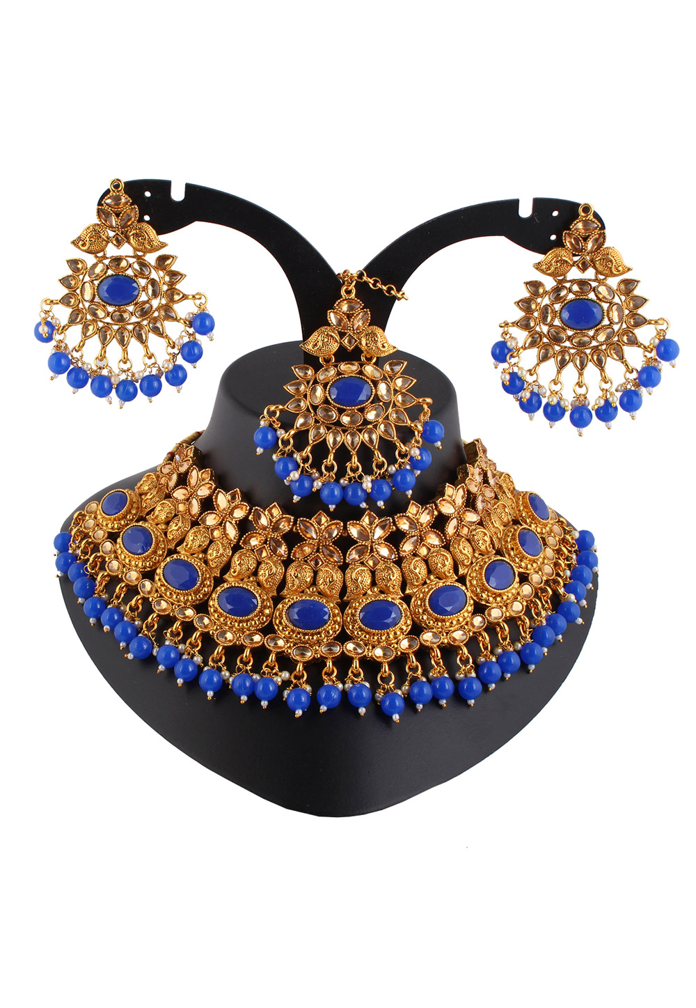 Blue Alloy Austrian Diamond Necklace Set With Earrings 220230