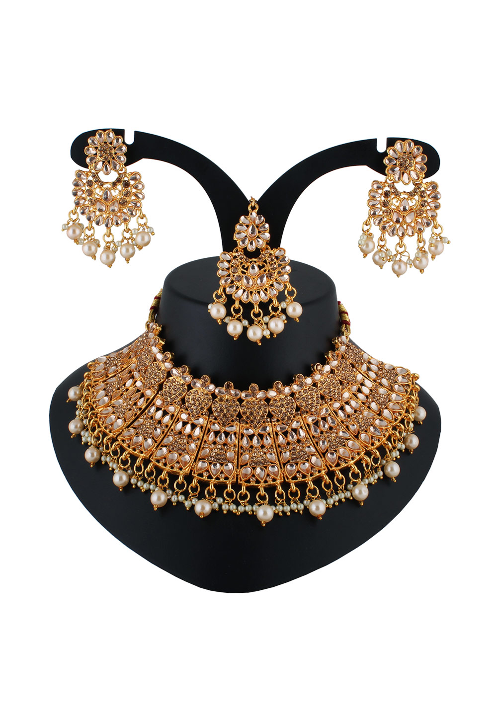 Brown Alloy Austrian Diamond Necklace Set With Earrings and Maang Tikka 223751