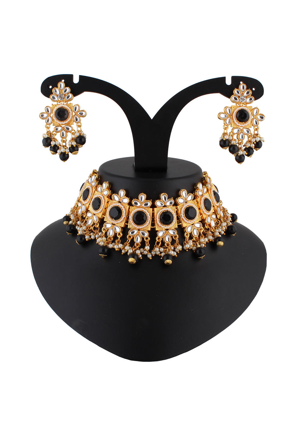 Black Alloy Austrian Diamond Necklace Set With Earrings 223761