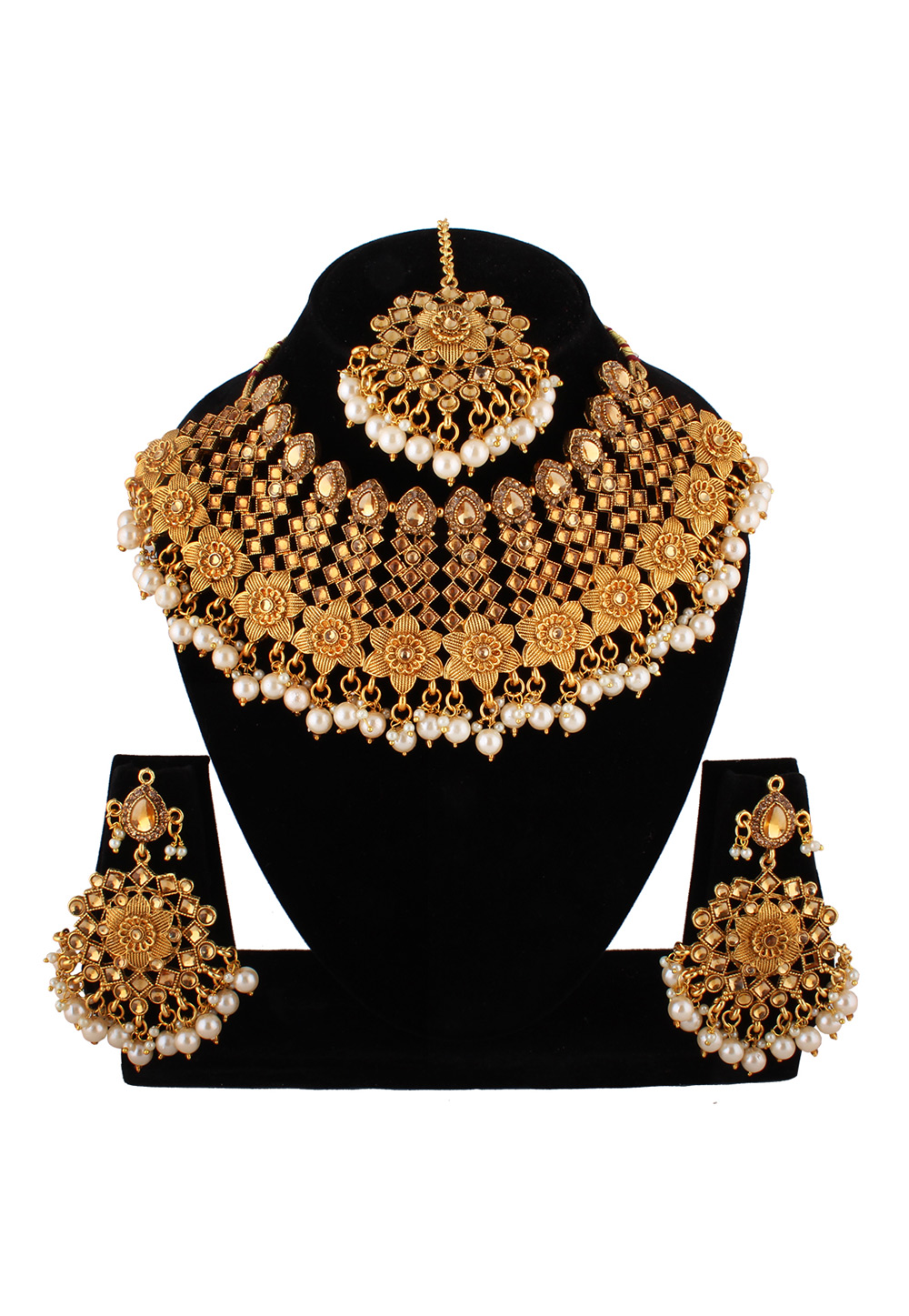 Brown Alloy Austrian Diamond Necklace Set With Earrings and Maang Tikka 223763
