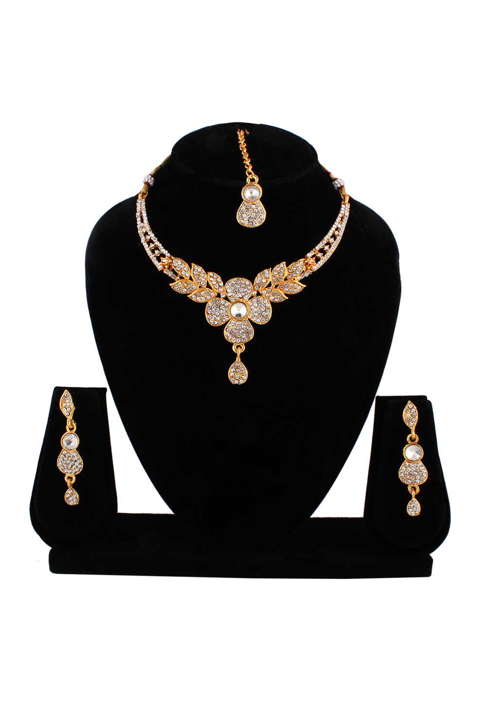 White Alloy Austrian Diamond Necklace Set With Earrings 223764