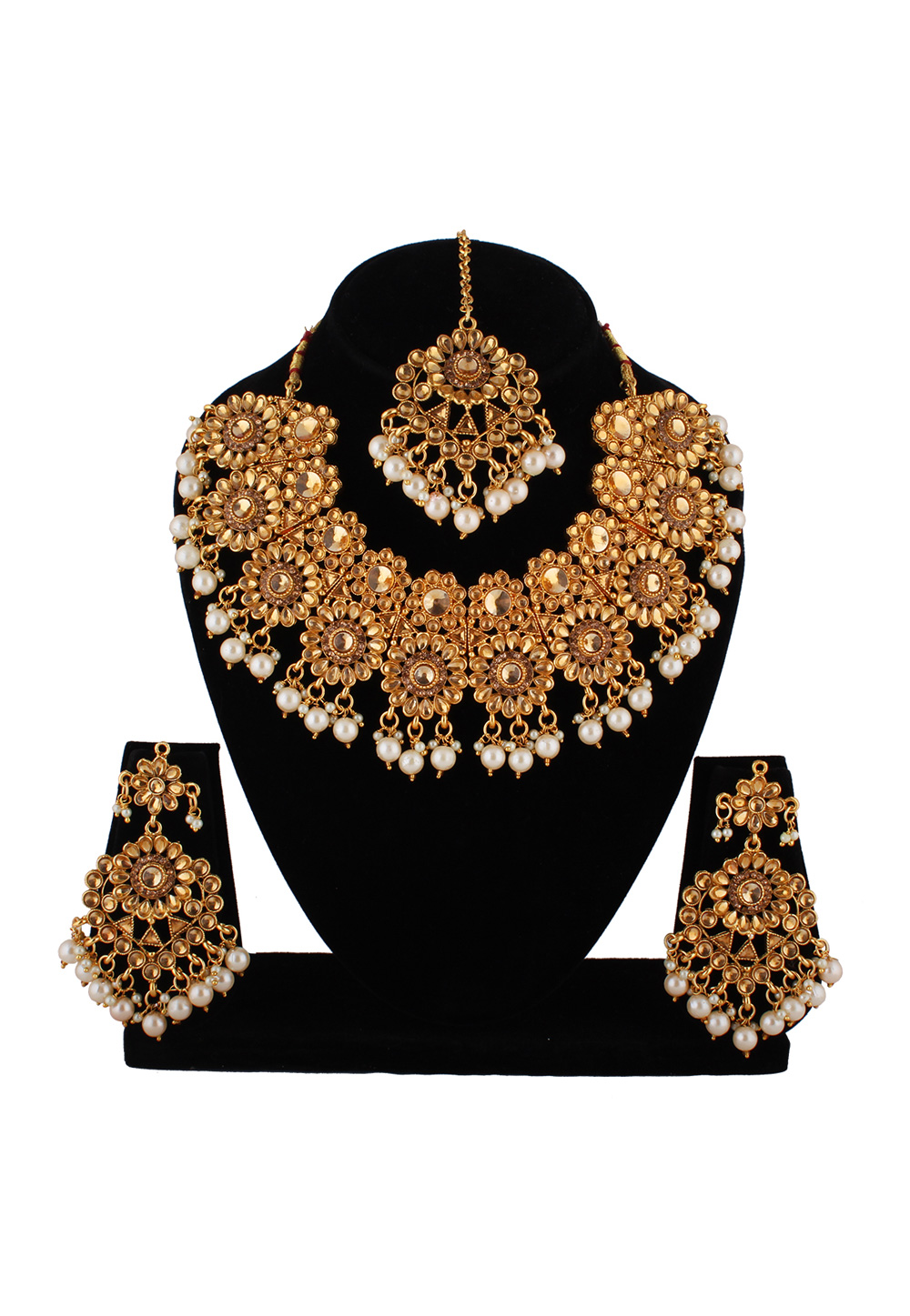 Brown Alloy Austrian Diamond Necklace Set With Earrings and Maang Tikka 223772