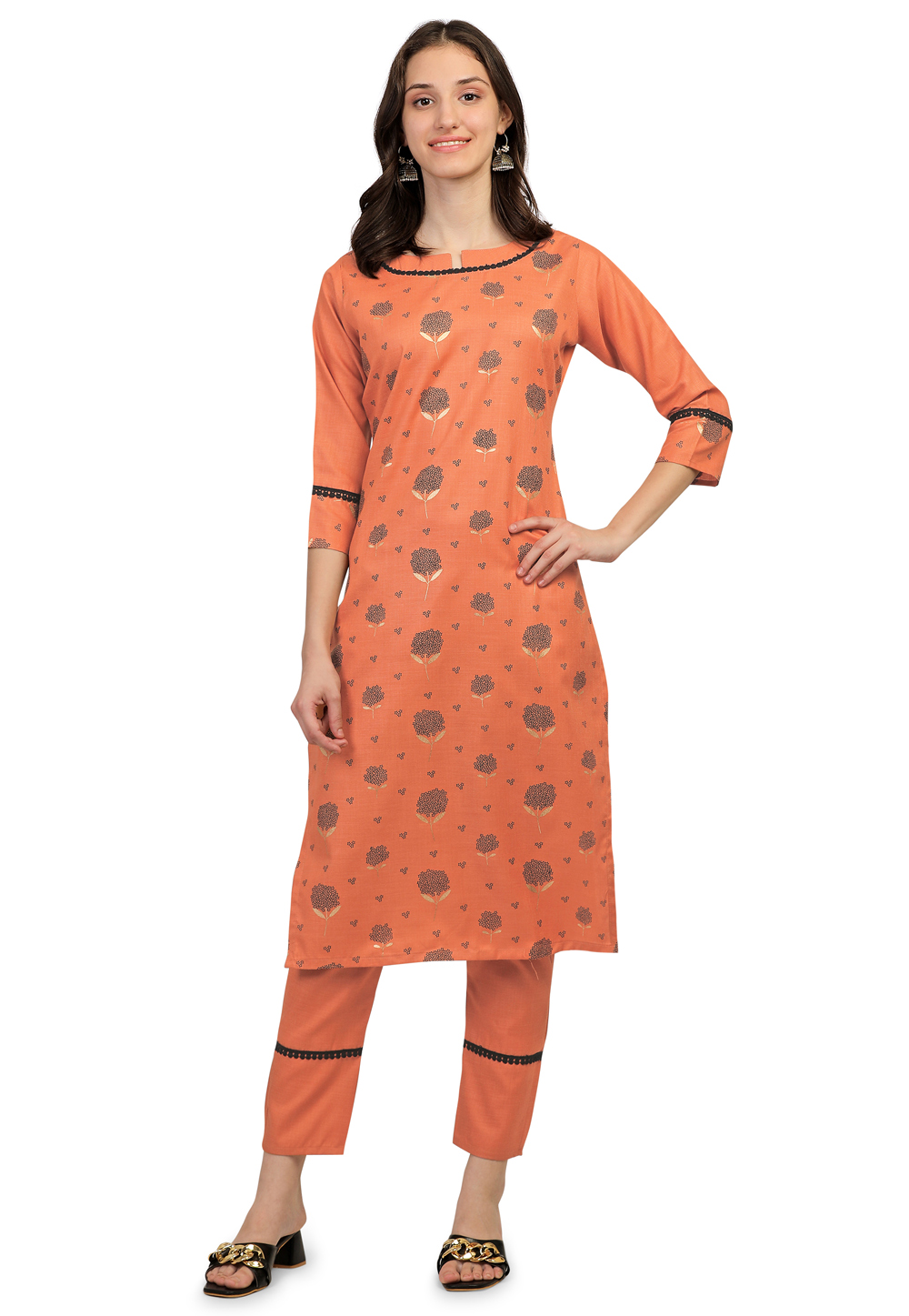 Orange Cotton Kurta Set With Pant 266234