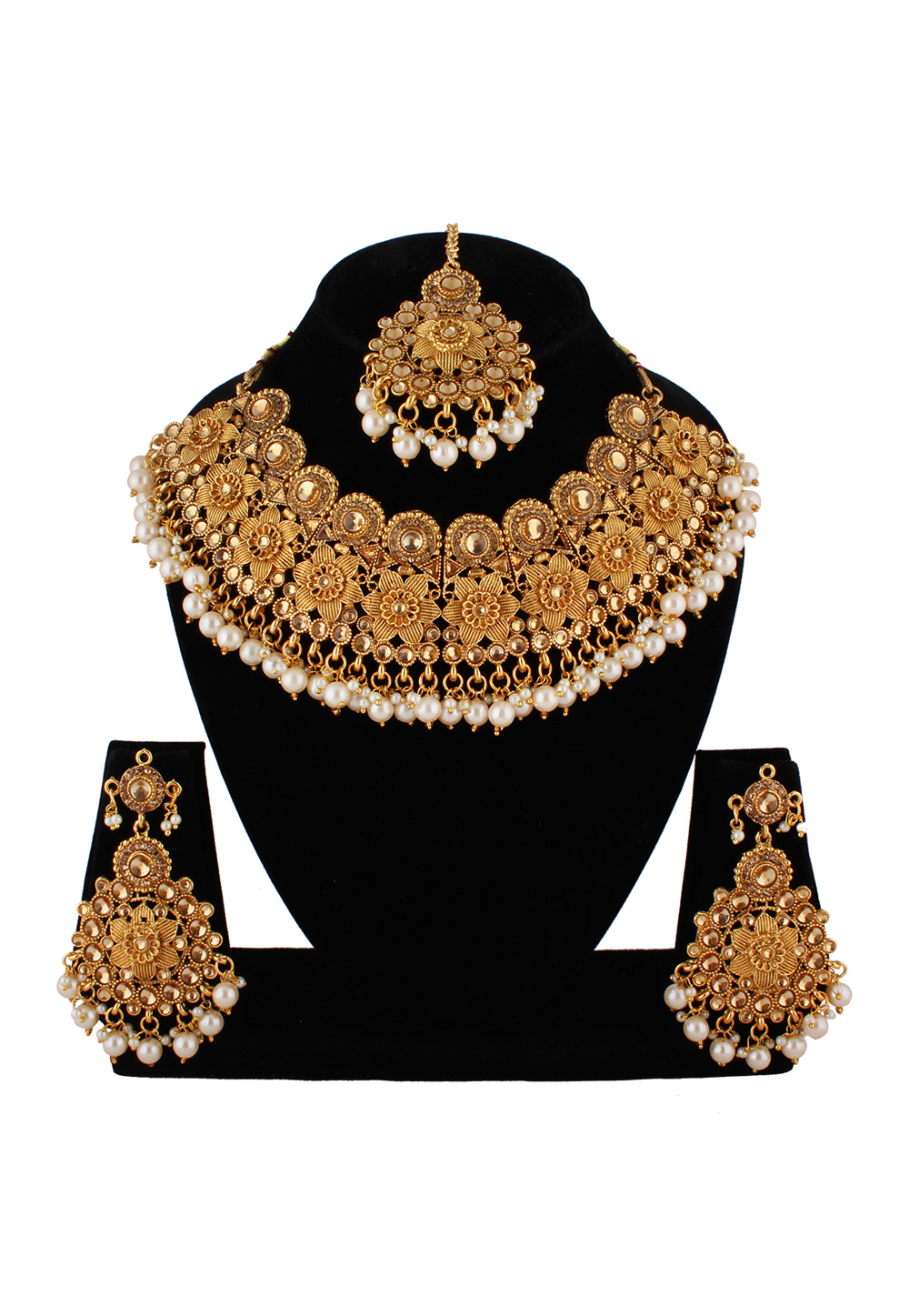 Brown Alloy Austrian Diamond Necklace Set With Earrings and Maang Tikka 223787