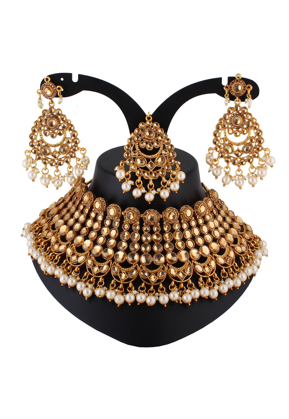 Brown Alloy Austrian Diamond Necklace Set With Earrings and Maang Tikka 223792