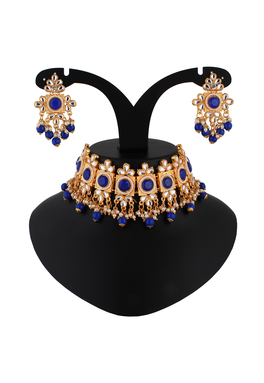Blue Alloy Austrian Diamond Necklace Set With Earrings 223800