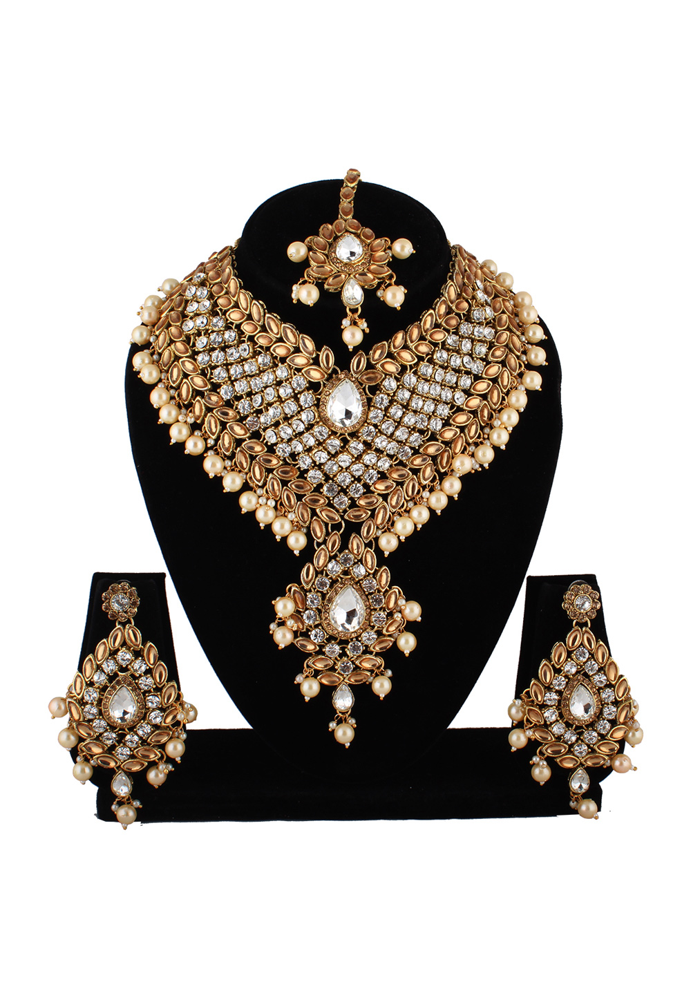 Brown Alloy Austrian Diamond Necklace Set With Earrings and Maang Tikka 223807