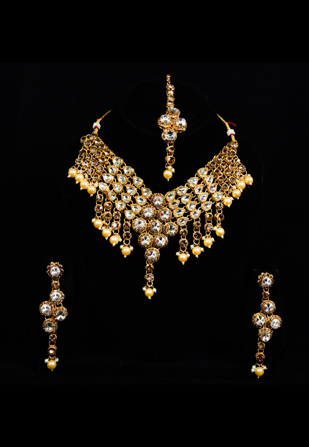 Yellow Alloy Austrian Diamond Necklace Set With Earrings and Maang Tikka 247910
