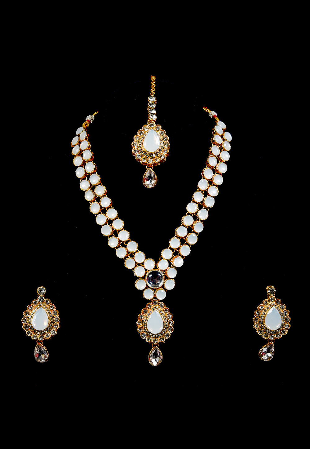 Off White Alloy Austrian Diamond Necklace Set With Earrings and Maang Tikka 247926