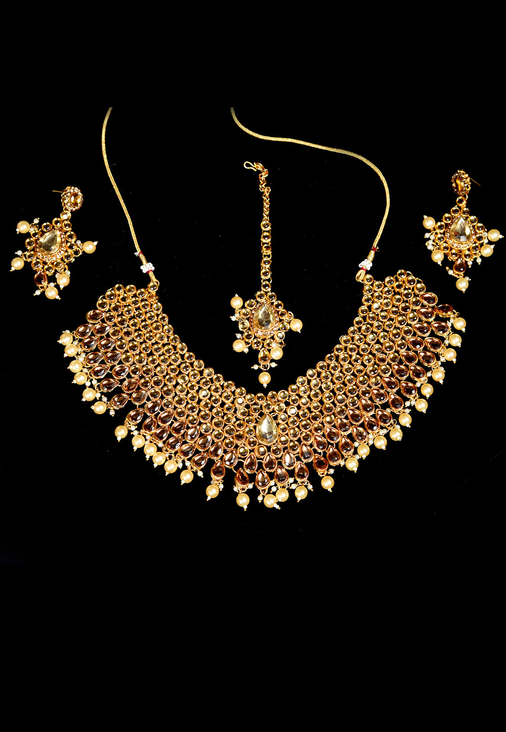 Yellow Alloy Austrian Diamond Necklace Set With Earrings and Maang Tikka 247946