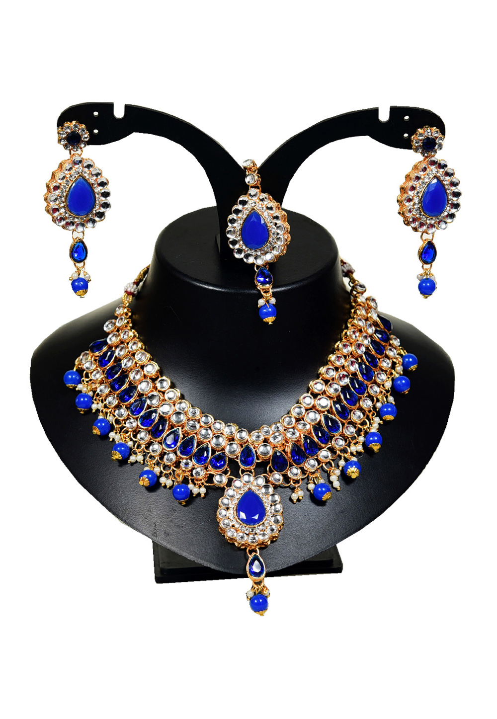 Blue Alloy Austrian Diamond Necklace Set With Earrings and Maang Tikka 247957