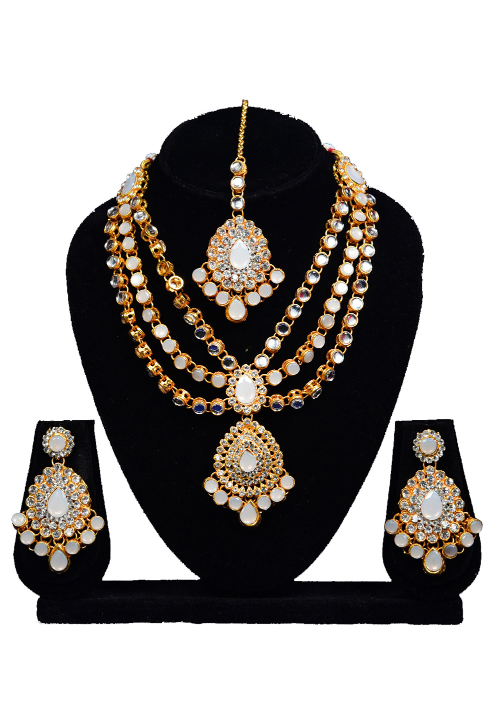 Off White Alloy Austrian Diamond Necklace Set With Earrings and Maang Tikka 247958