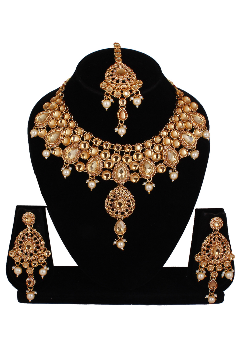Off White Alloy Necklace Set With Earrings and Maang Tikka 257266