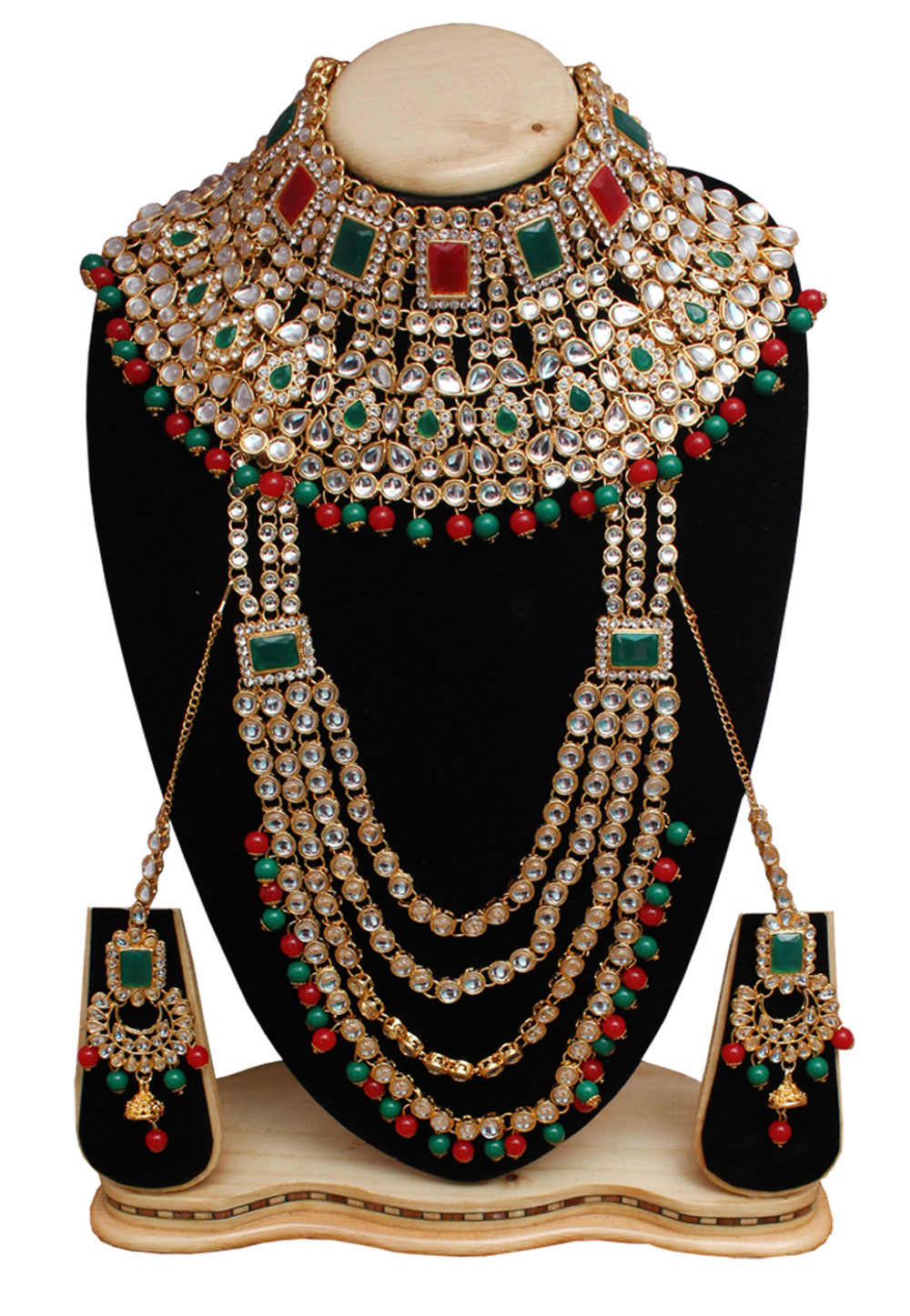 Green Alloy Necklace Set With Earrings and Maang Tikka 257275