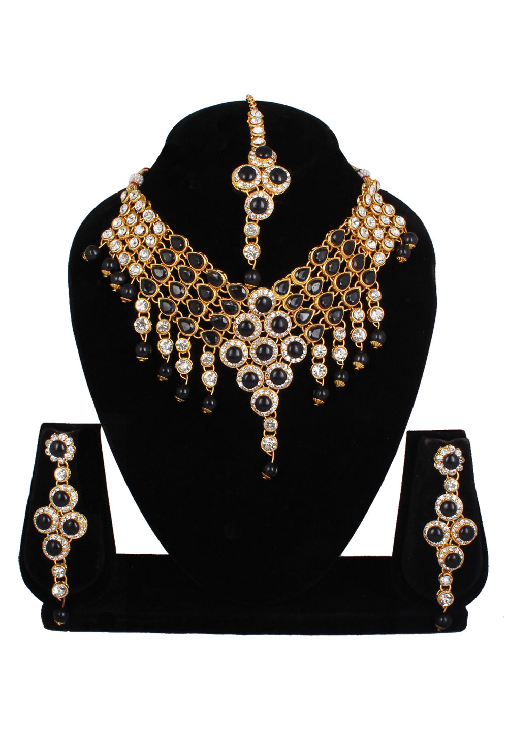 Off White Alloy Necklace Set With Earrings and Maang Tikka 257297