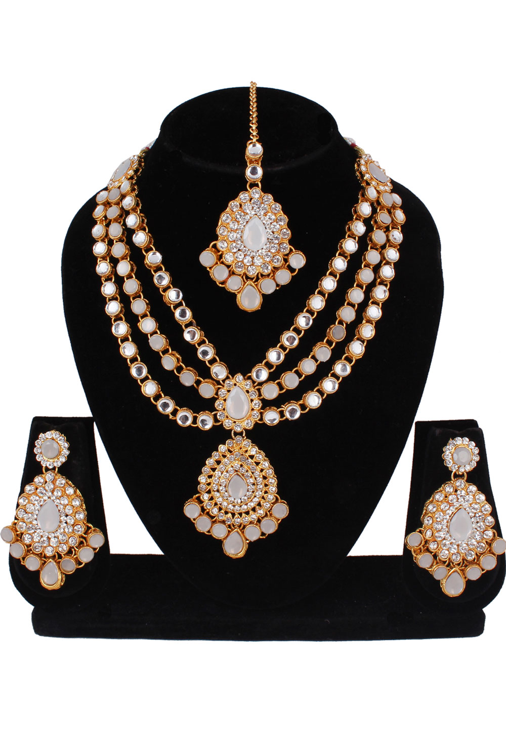 Off White Alloy Necklace Set With Earrings and Maang Tikka 257350