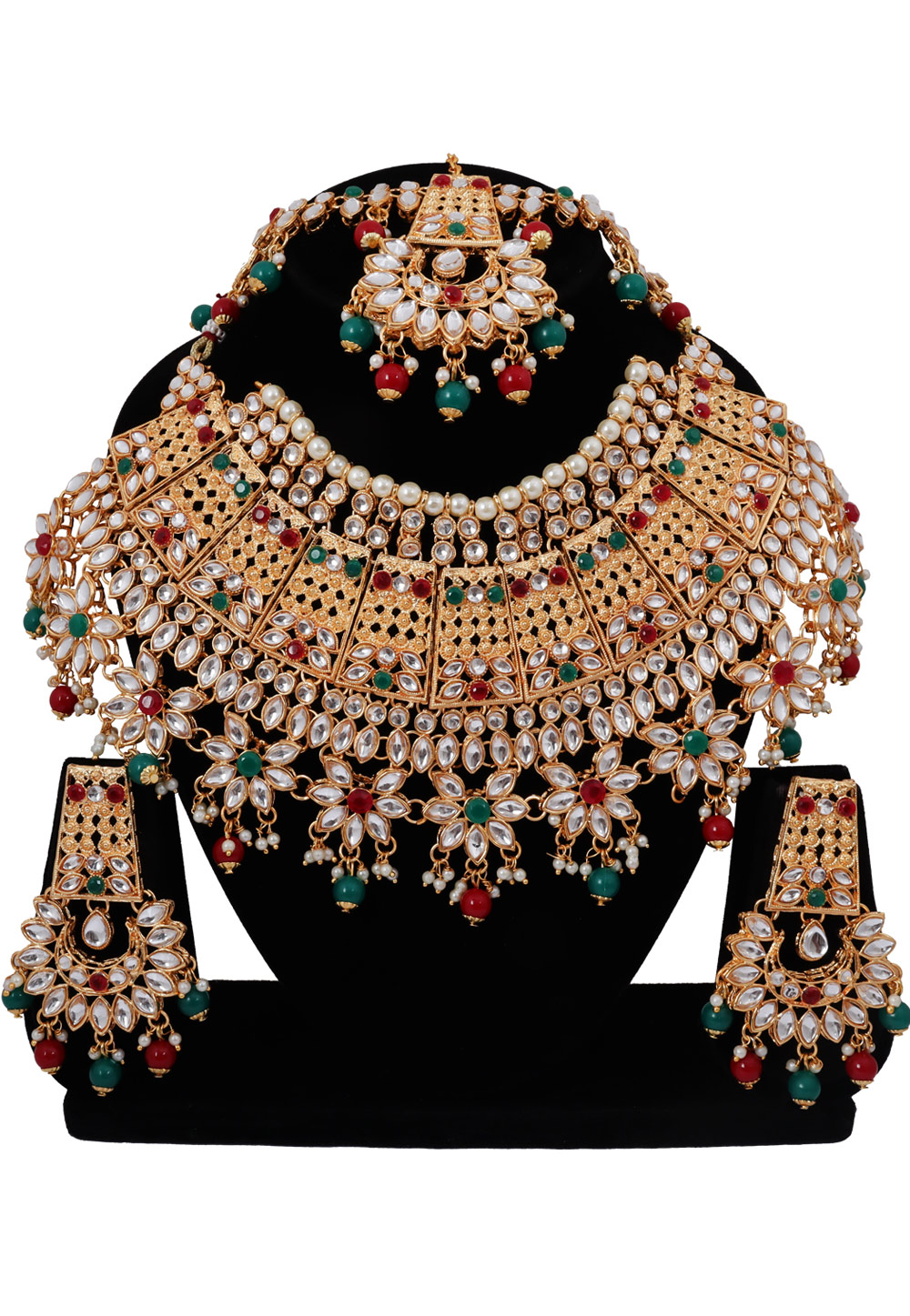 Multicolor Alloy Austrian Diamonds and Kundan Necklace Set With Earrings and Maang Tikka 272578