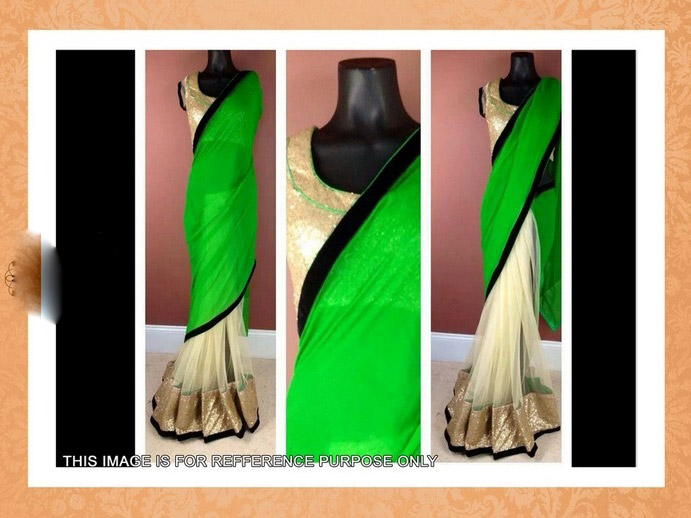 Green and off White Bollywood Raplica Saree 34979