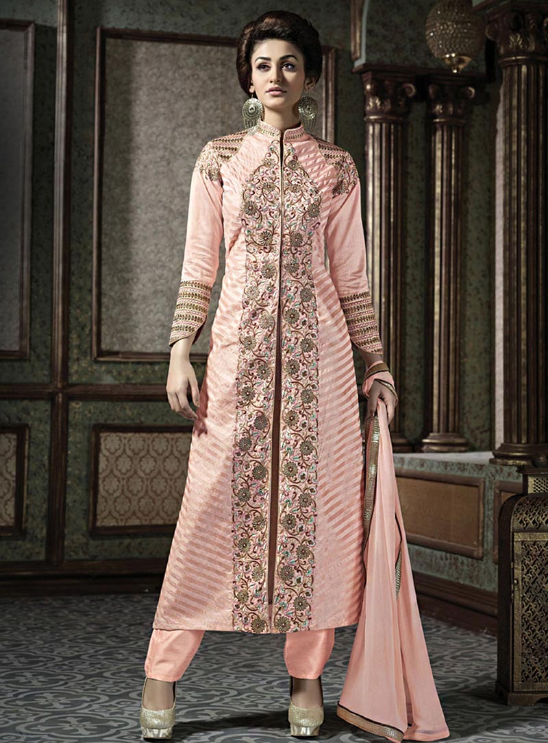 Peach Silk Pakistani Style Suit 70551