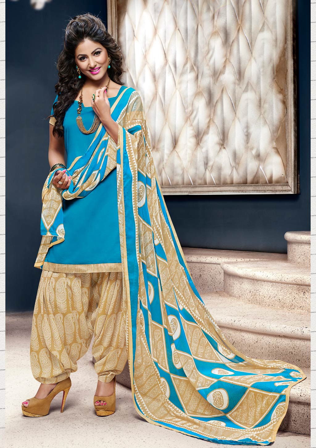 Hina Khan Sky Blue Cotton Punjabi Suit 59875