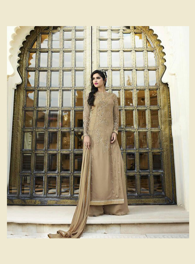 Beige Georgette Palazzo Style Suit 77265