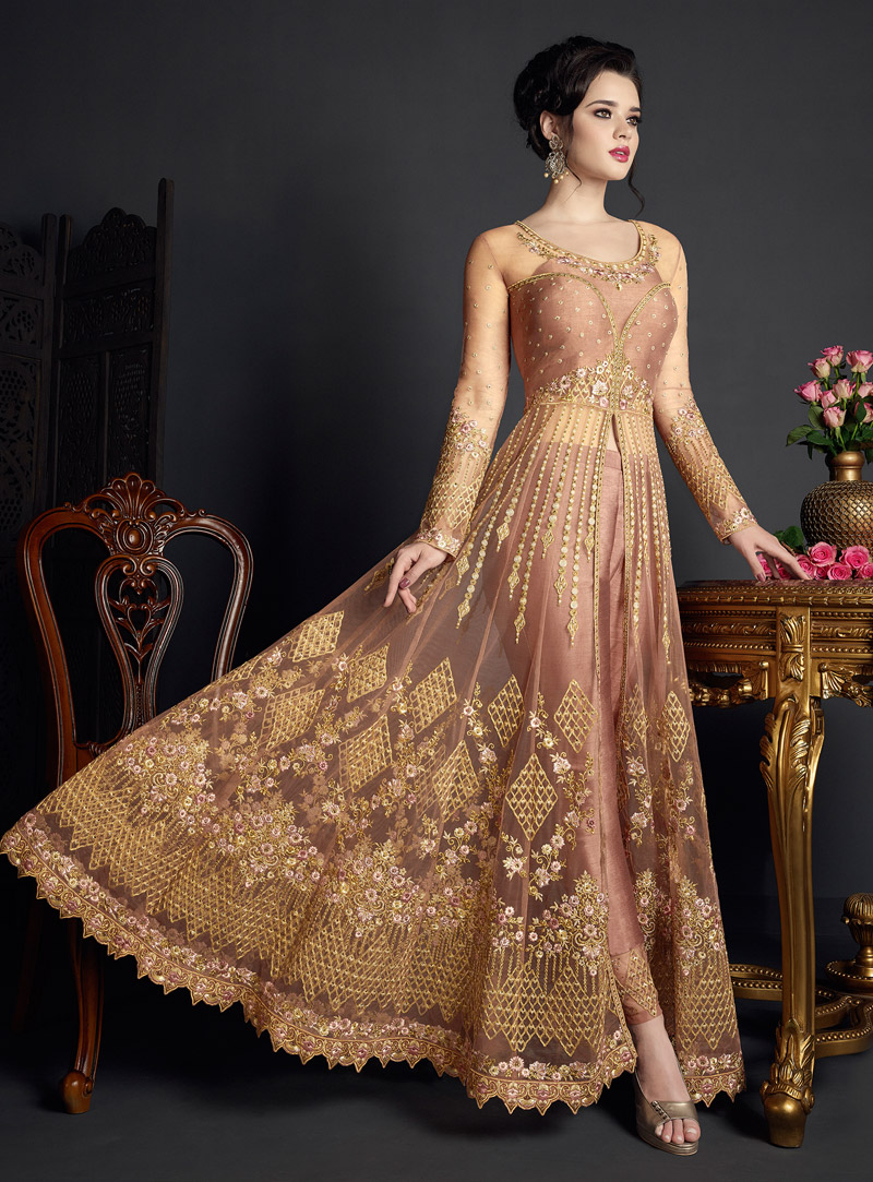 Light Brown Net Pakistani Style Suit 130435